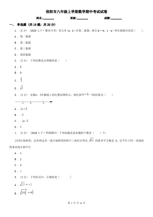 信阳市八年级上学期数学期中考试试卷