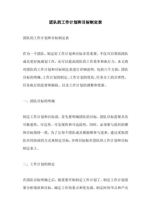 团队的工作计划和目标制定表