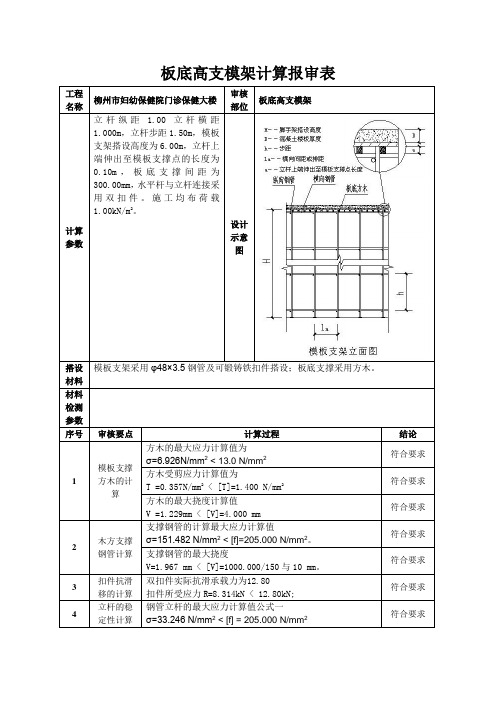 板底高支模架计算报审表