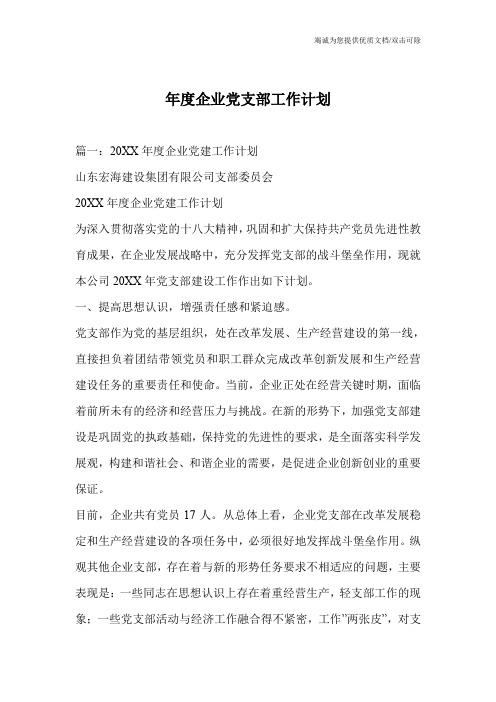 年度企业党支部工作计划
