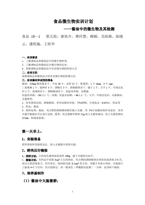 酱油中的微生物及其检测计划