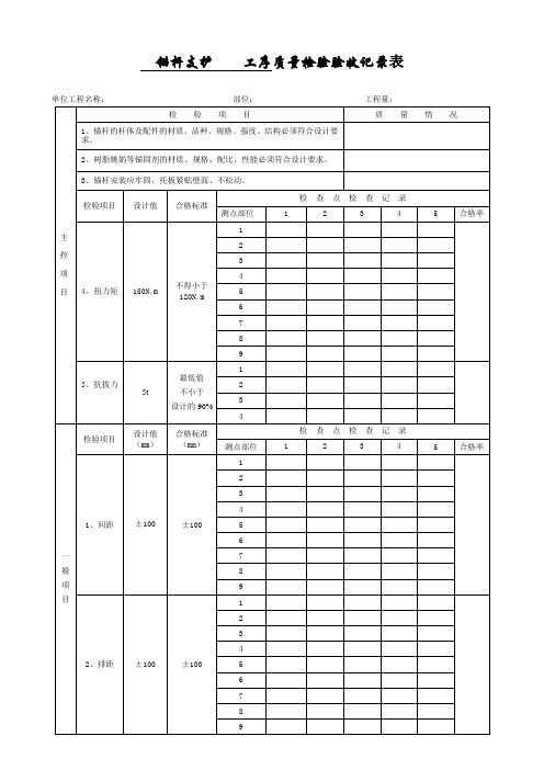 锚杆支护工序工程质量验收记录表