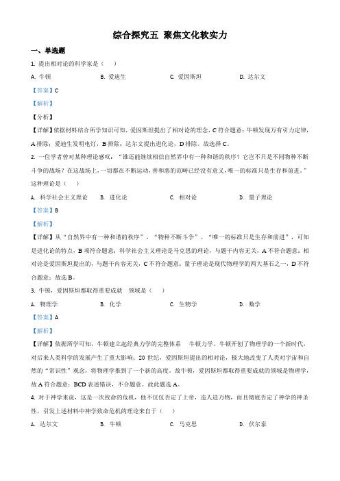 2020-2021人教版历史与社会九年级下册课时练习综合探究五 聚焦文化软实力(含答案及解析)