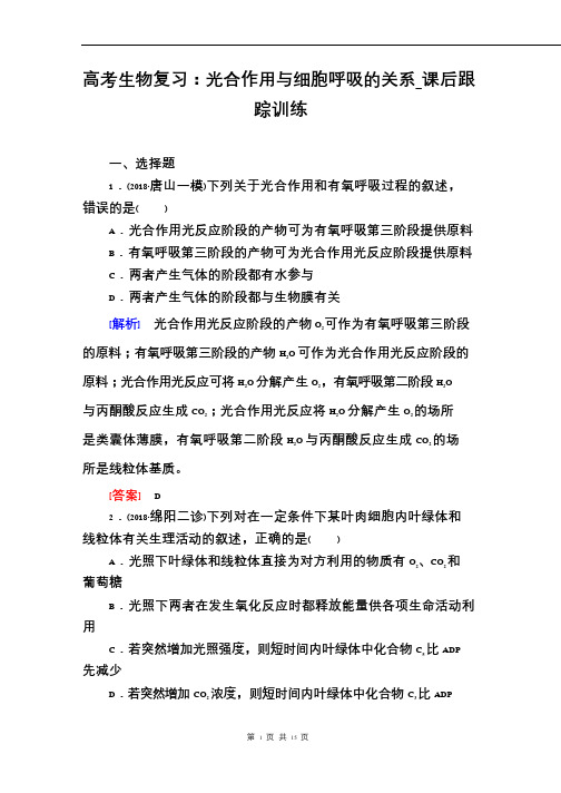 高考生物复习：光合作用与细胞呼吸的关系_课后跟踪训练