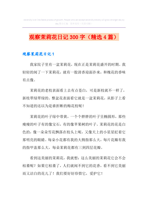 观察茉莉花日记300字(精选4篇)