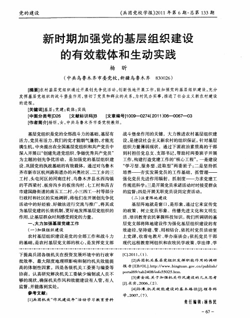 新时期加强党的基层组织建设的有效载体和生动实践