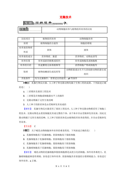 2019-2020学年高中生物专题归纳提升2克隆技术教案浙科版选修32