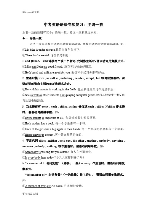 最新中考英语语法专项复习：主谓一致