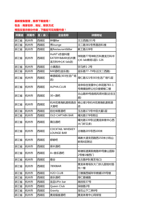 新版浙江省杭州市西湖区酒吧企业公司商家户名录单联系方式地址大全161家