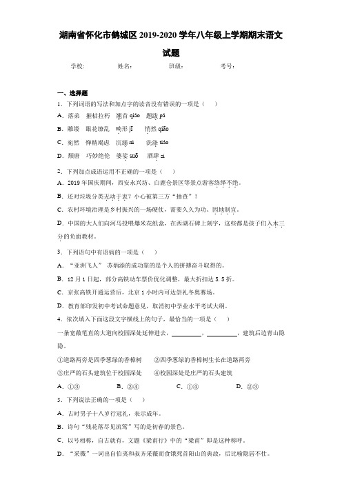 湖南省怀化市鹤城区2019~2020学年八年级上学期期末语文试题