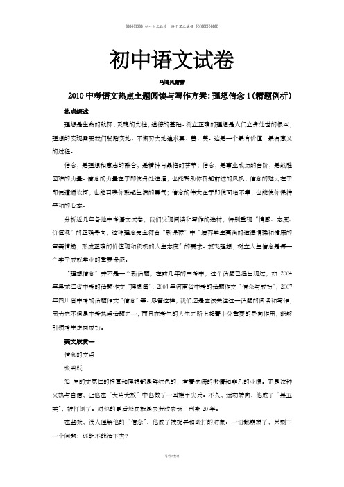 中考语文热点主题阅读与写作方案：理想信念1(精题例析)