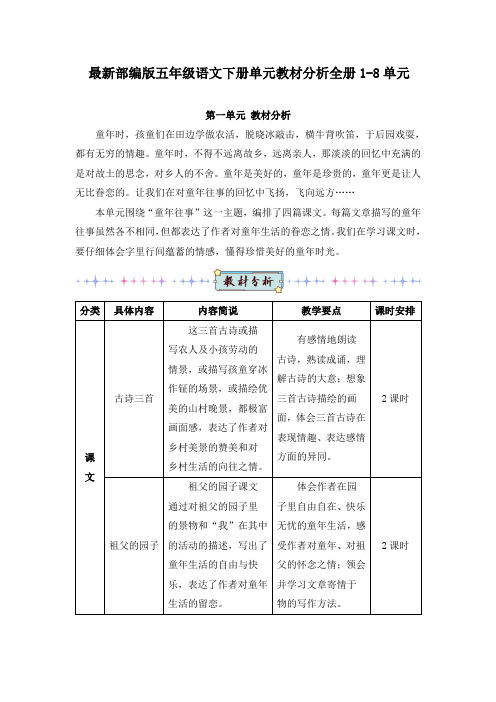 最新部编版五年级语文下册单元教材分析(精编)全册1-8单元