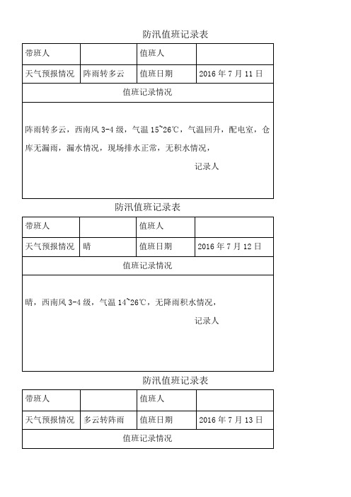 防汛值班记录表