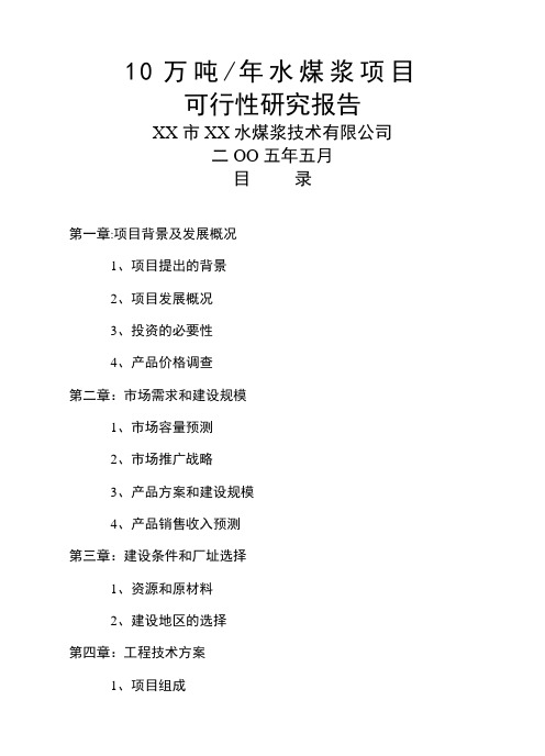 #10万吨_年水煤浆项目可行性研究报告
