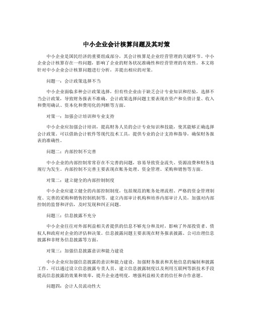 中小企业会计核算问题及其对策