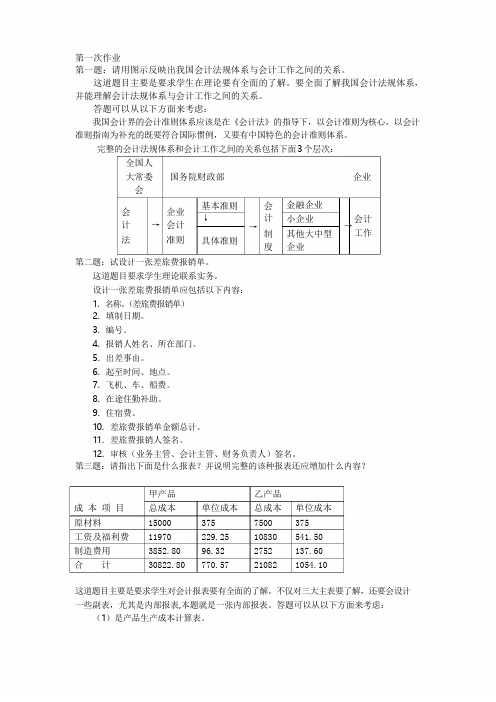 会计本科电大会计制度设计形成性考核册-作业答案