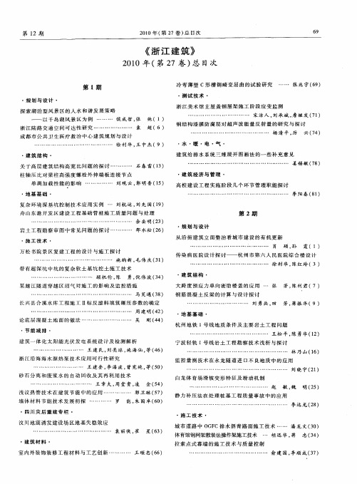 《浙江建筑》2010年(第27卷)总目次
