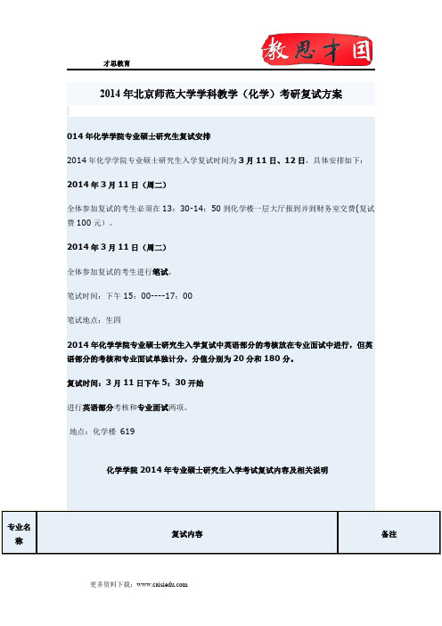 2014年北京师范大学学科教学(化学)考研复试方案,考研复试流程,考研复试时间