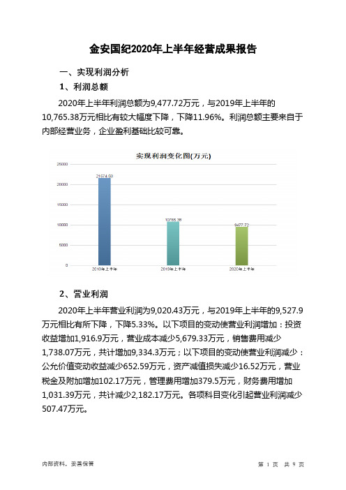 金安国纪2020年上半年经营成果报告