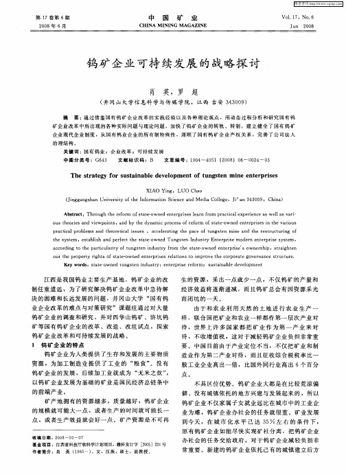 钨矿企业可持续发展的战略探讨