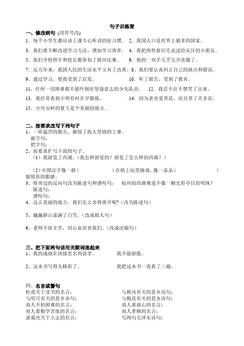 语文小学生各类型句子训练