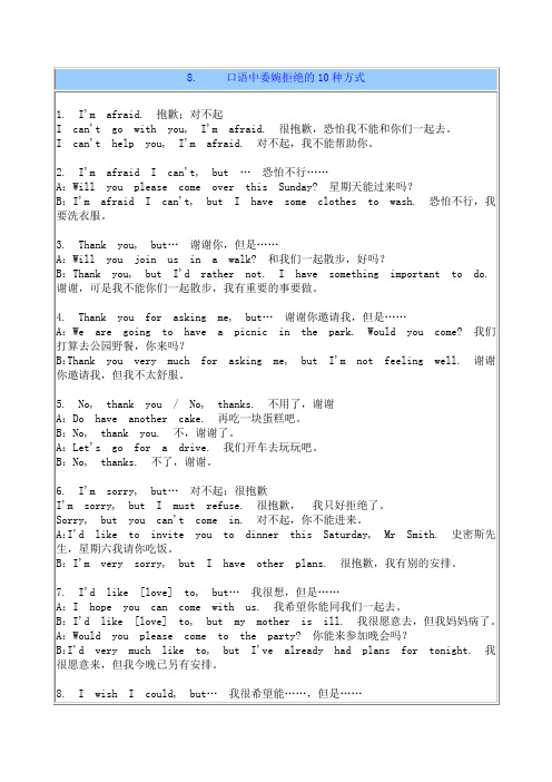 十种婉言拒绝口语