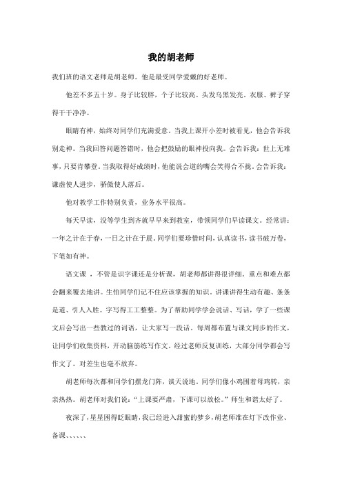 我的胡老师_小学三年级作文600字