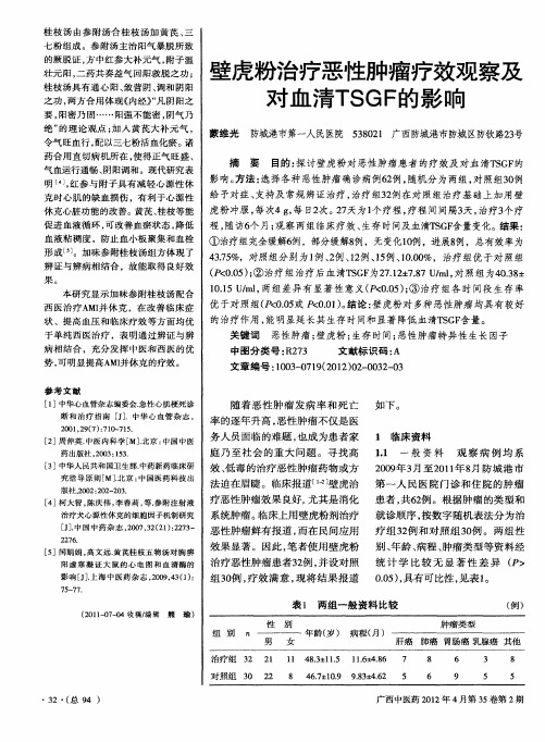 壁虎粉治疗恶性肿瘤疗效观察及对血清TSGF的影响