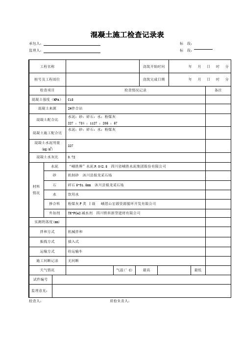 混凝土施工检查记录表(模板)