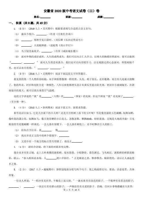 安徽省2020版中考语文试卷(II)卷精编
