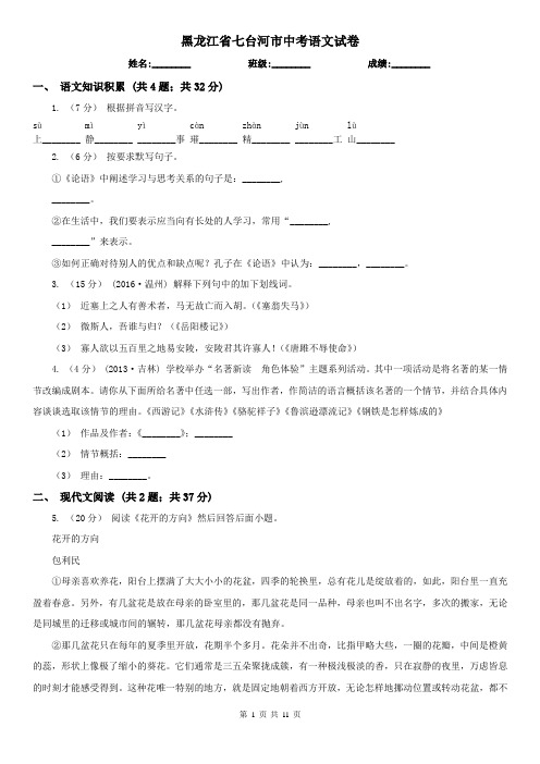 黑龙江省七台河市中考语文试卷