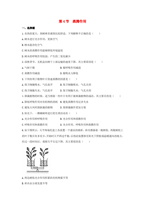七年级生物上册 5.4 蒸腾作用同步练习(1) 北师大版
