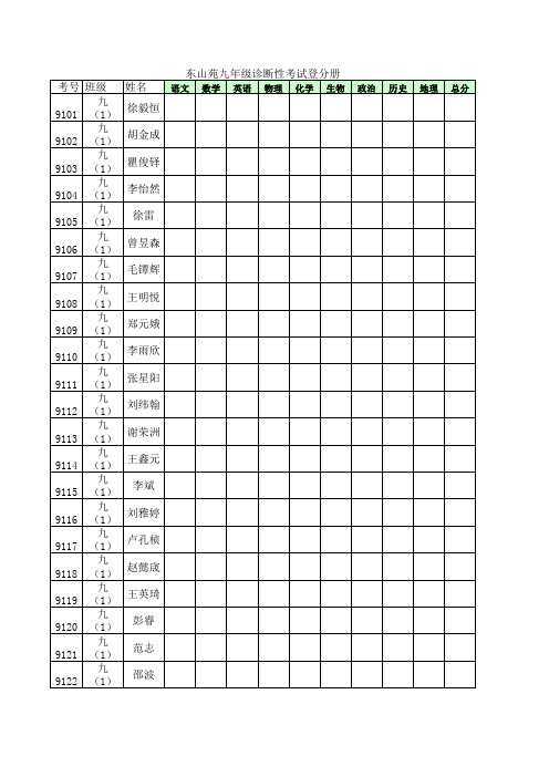 东山苑2013年九年级诊断性考试登分册