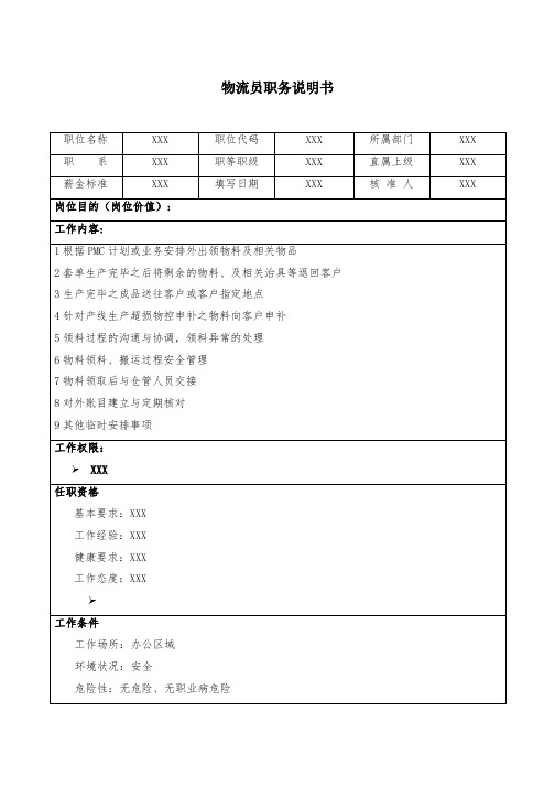 物流员职务说明书