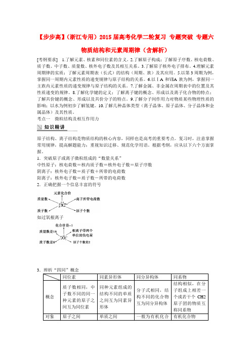 【步步高】(浙江专用)高考化学二轮复习 专题突破 专题六 物质结构和元素周期律(含解析)