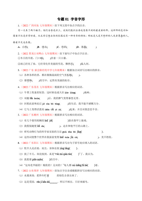 专题01：字音字形(专题过关)2022-2023学年七年级语文上学期期中期末考点串讲(部编版原卷版)