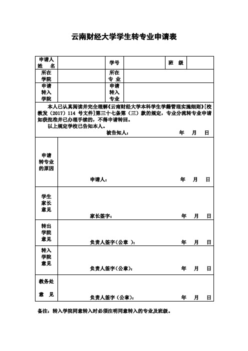 云南财经大学学生转专业申请表.doc