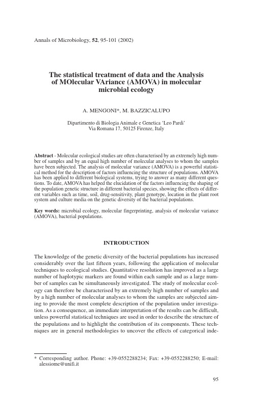 The statistical treatment of data and the Analysis of MOlecular VAriance (AMOVA) in molecul