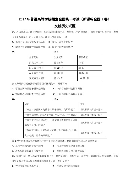 2017年高考真题历史全国I卷(解析版)