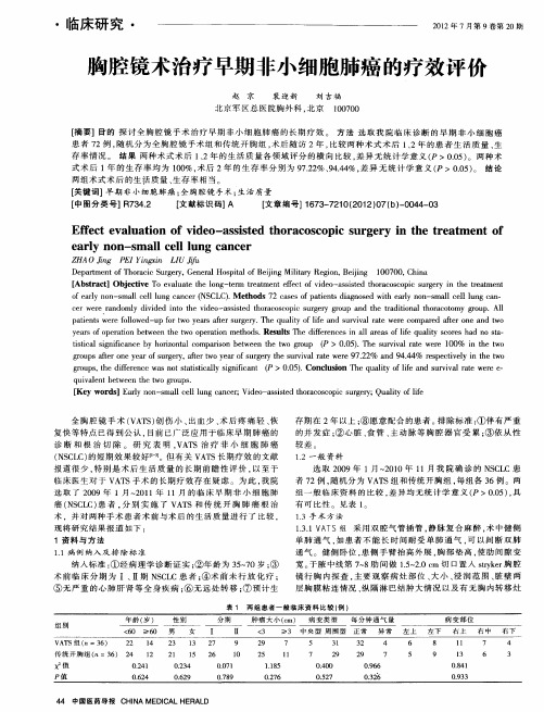 胸腔镜术治疗早期非小细胞肺癌的疗效评价