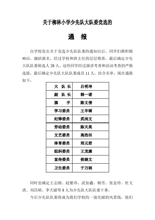 关于竞选少先队队委通报