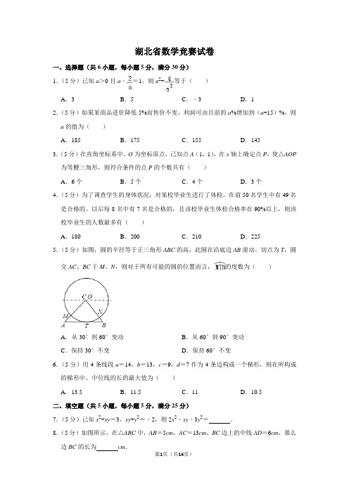 湖北省数学竞赛试卷