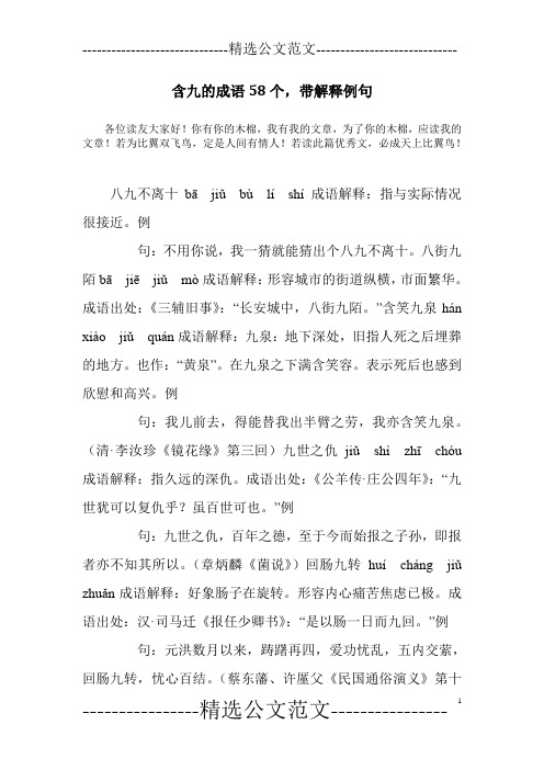 含九的成语58个,带解释例句