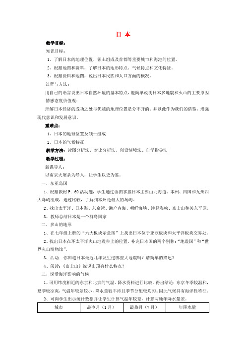 七年级地理下册 8.1 日本教案1 湘教版