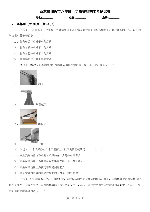 山东省临沂市八年级下学期物理期末考试试卷