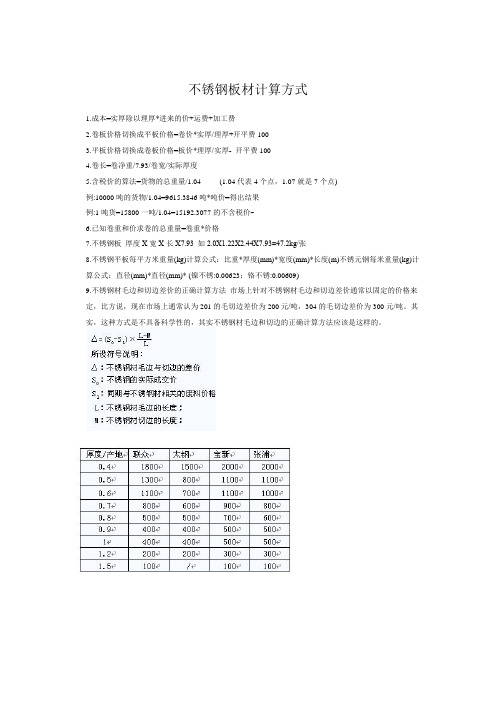 不锈钢板材计算公式