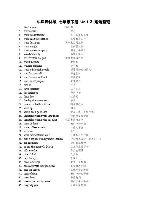 Unit2短语整理牛津译林版七年级英语下册