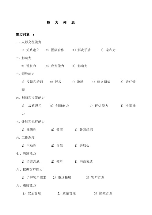 能力分类列表