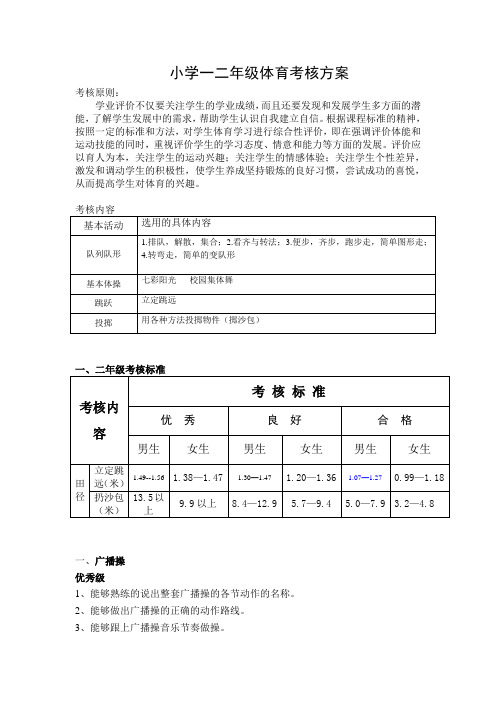 小学一二年级体育考核方案