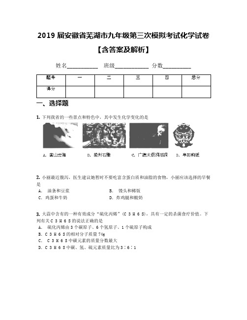 2019届安徽省芜湖市九年级第三次模拟考试化学试卷【含答案及解析】